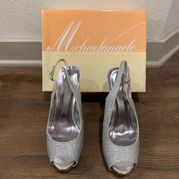 Silver Glitter Peep Toe Platform Heel - Picture 1 of 4